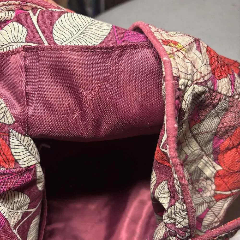 Vera Bradley English Rose Quilted Cotton Tote Bag Floral Pink Red Grey READ
